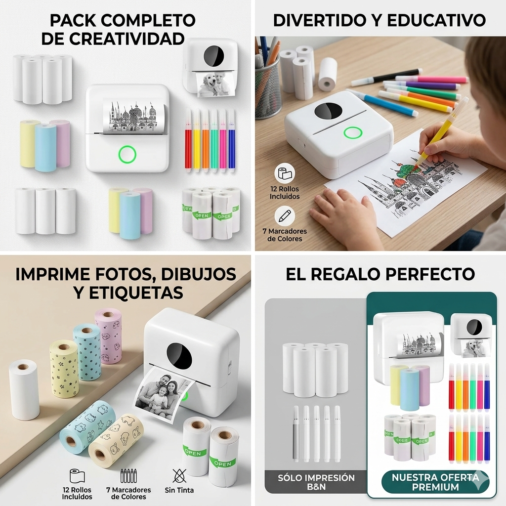 Kit de Mini Impresora Térmica Infantil (Creatividad Sin Tinta)